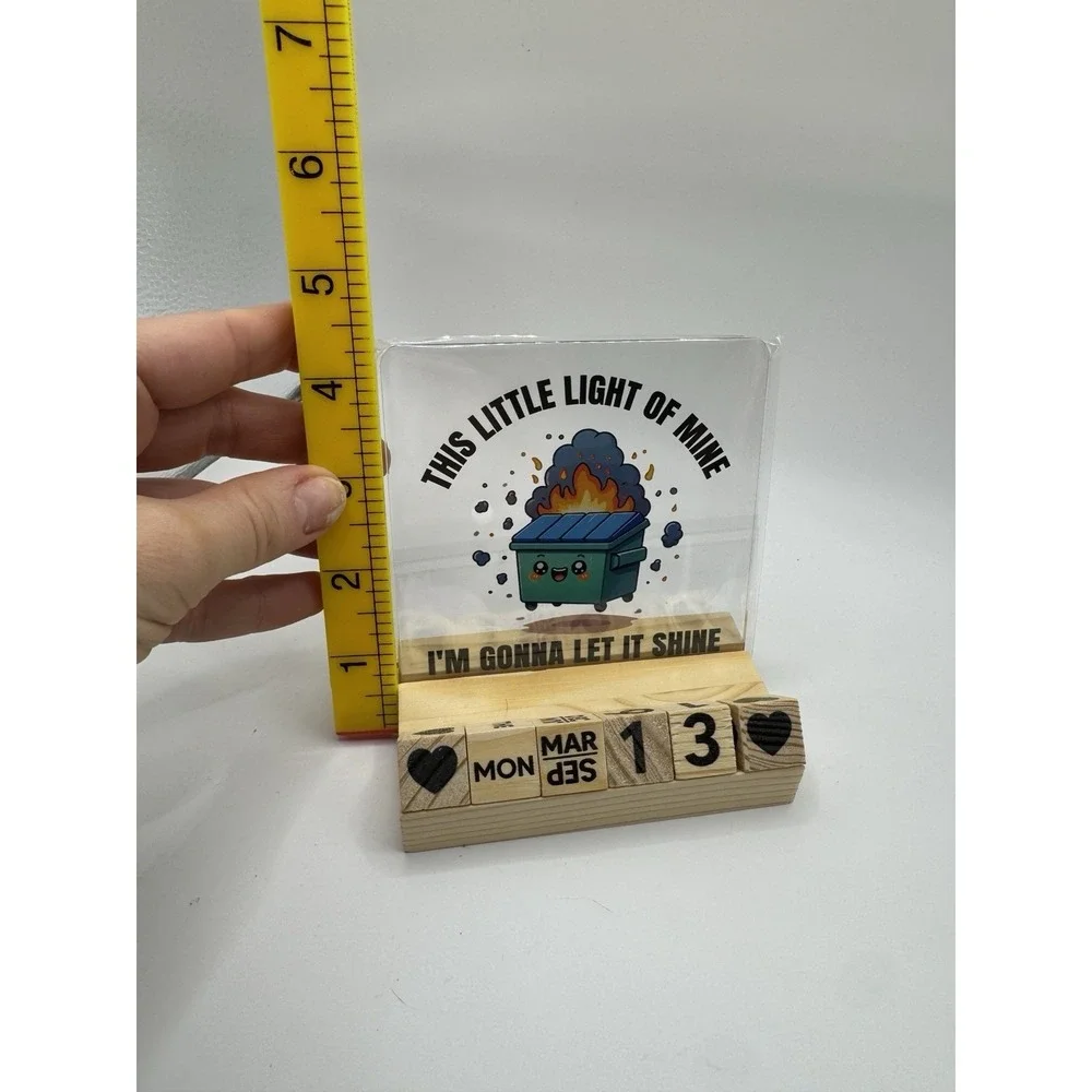 Dumpster Fire Desk Calendar Wood Block Perpetual Acrylic Funny Coworker Gift‎
